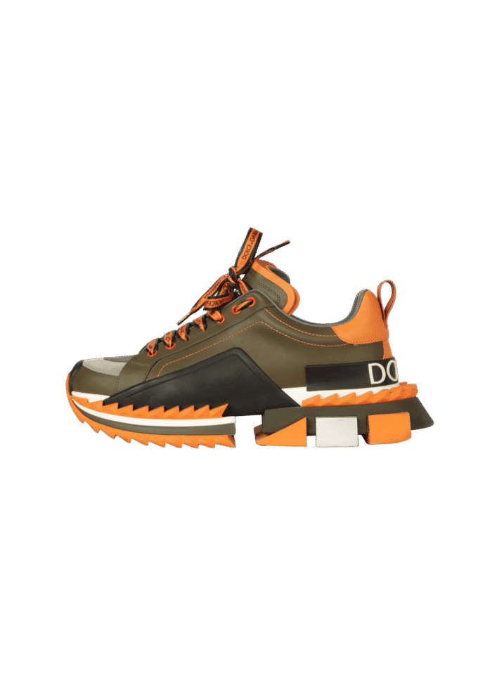 Dolce Gabbana Super King & Queen Leather Sneakers Dark Green Orange Black - Image 5