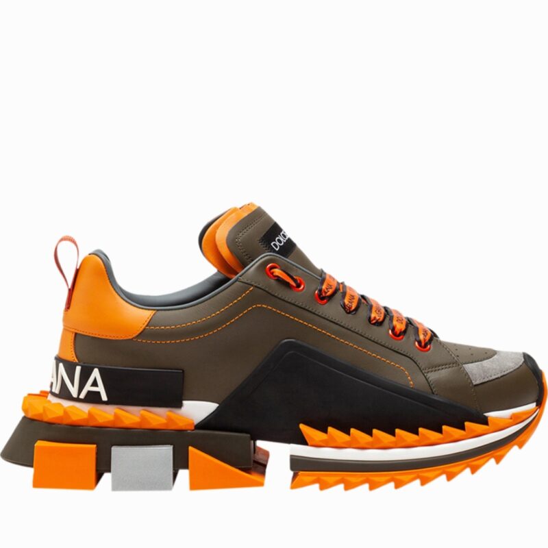 Dolce Gabbana Super King & Queen Leather Sneakers Dark Green Orange Black